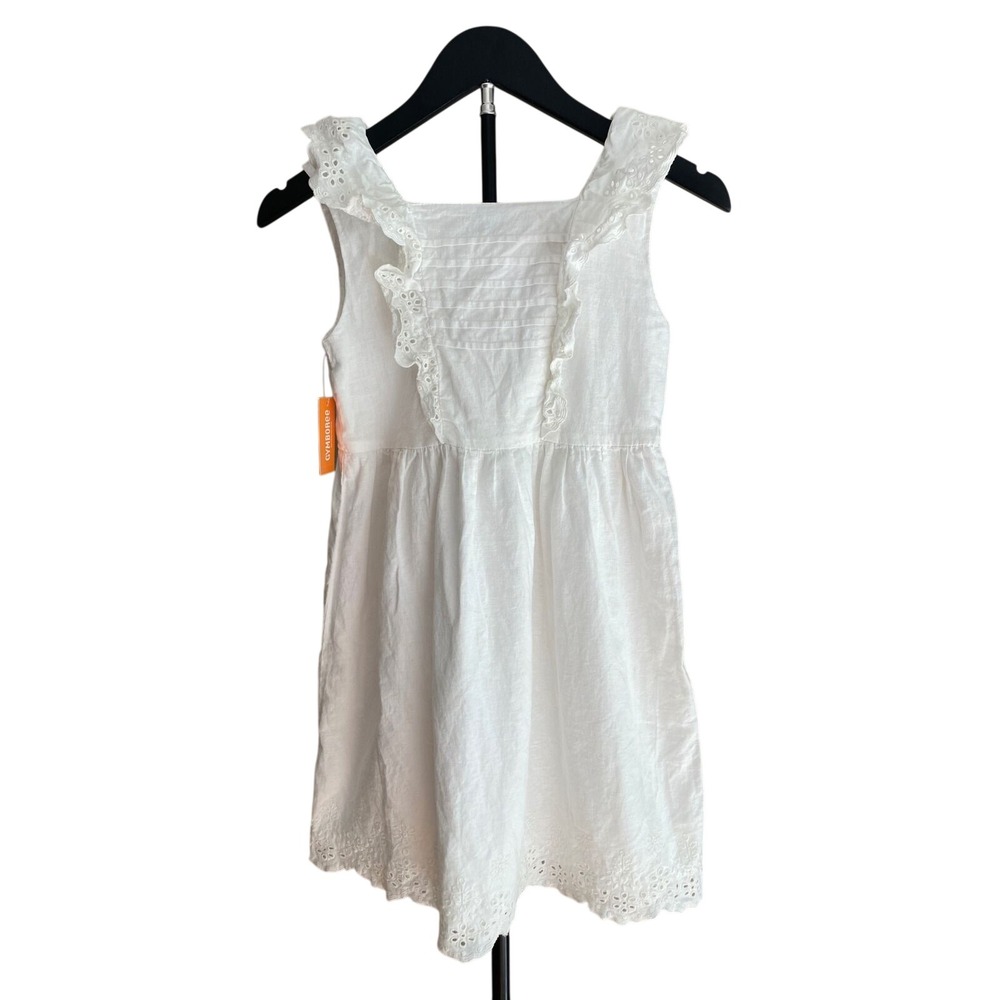 White Eyelet‎ Dress Kids Size 10 Gymboree Linen Blend Summer Cottagecore NWT New